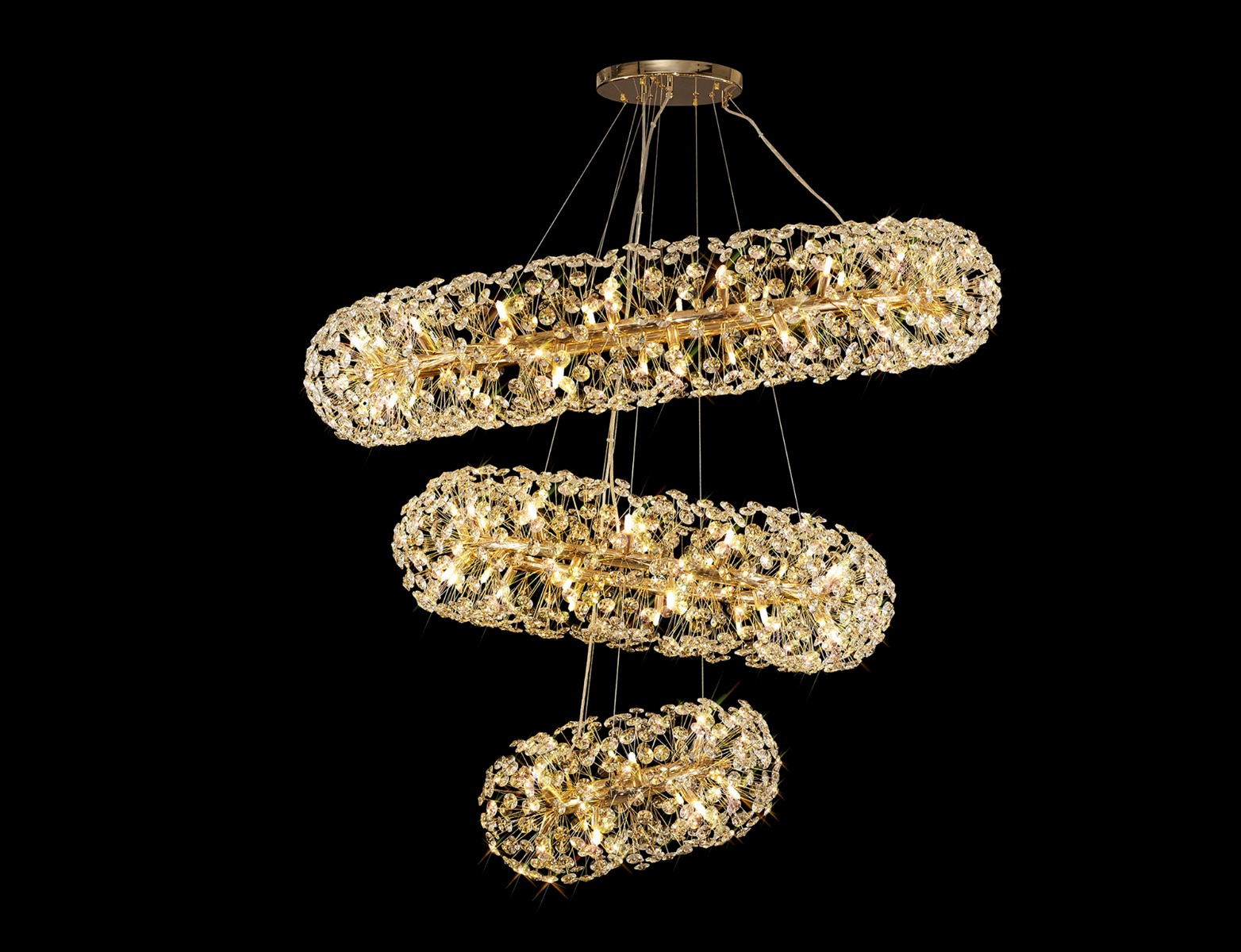 Fusion Large 3 Tier Crystal Ceiling Pendant in French Gold Finish
