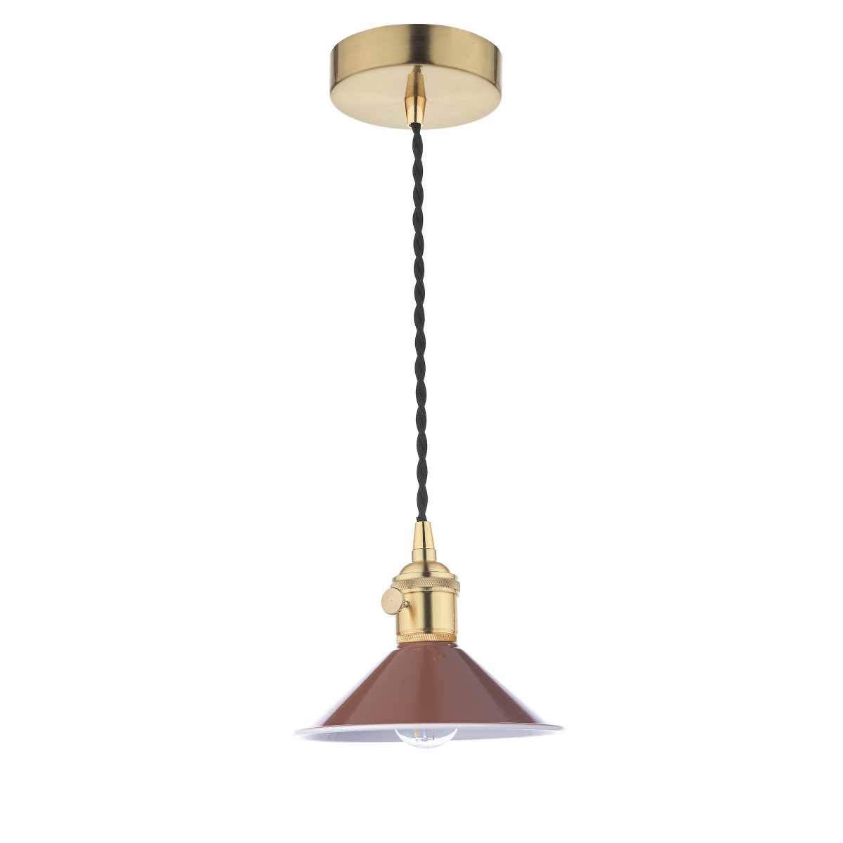 Dar Lighting Hadano Single Ceiling Pendant Light In Natural Brass With Umber Shade