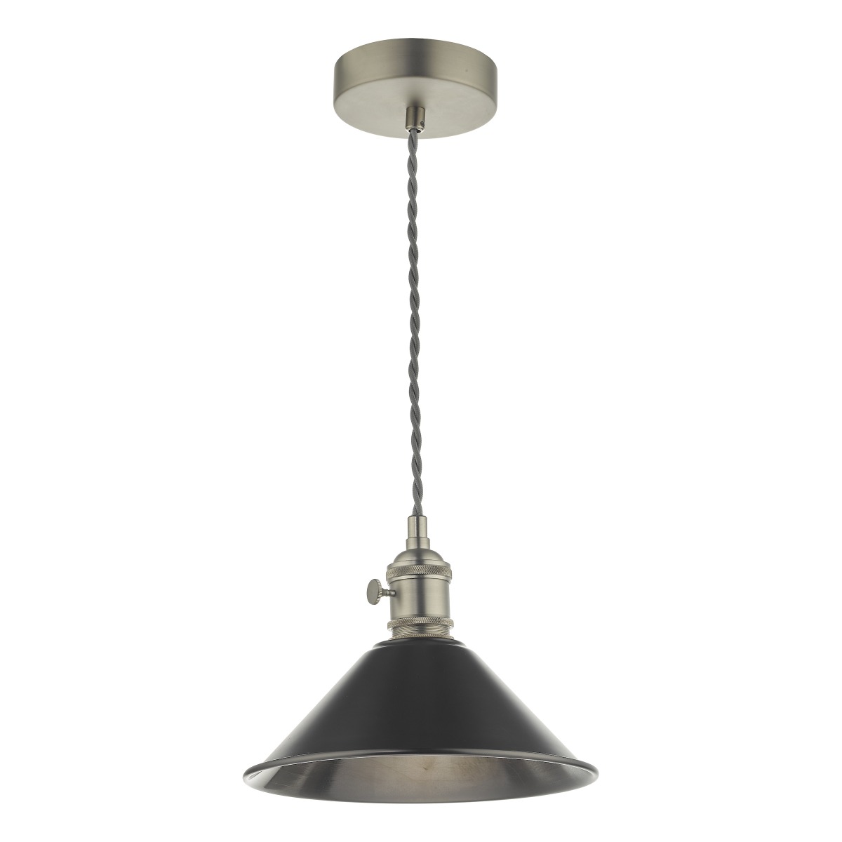 Dar Lighting Hadano Single Ceiling Pendant Light In Antique Chrome With Pewter Shade