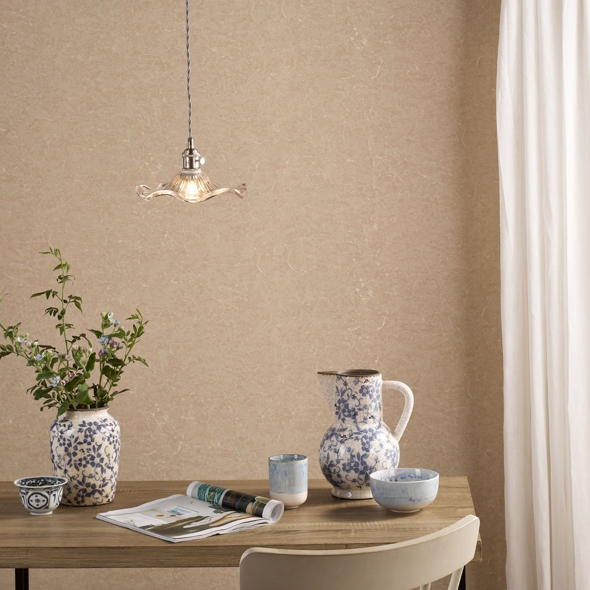 Dar Wisebuys Hadano Ceiling Pendant in Antique Chrome And Wavy Glass