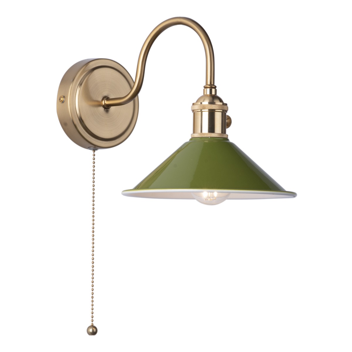 Dar Lighting Hadano Single Wall light In Natural Brass Finish With Olive Shade