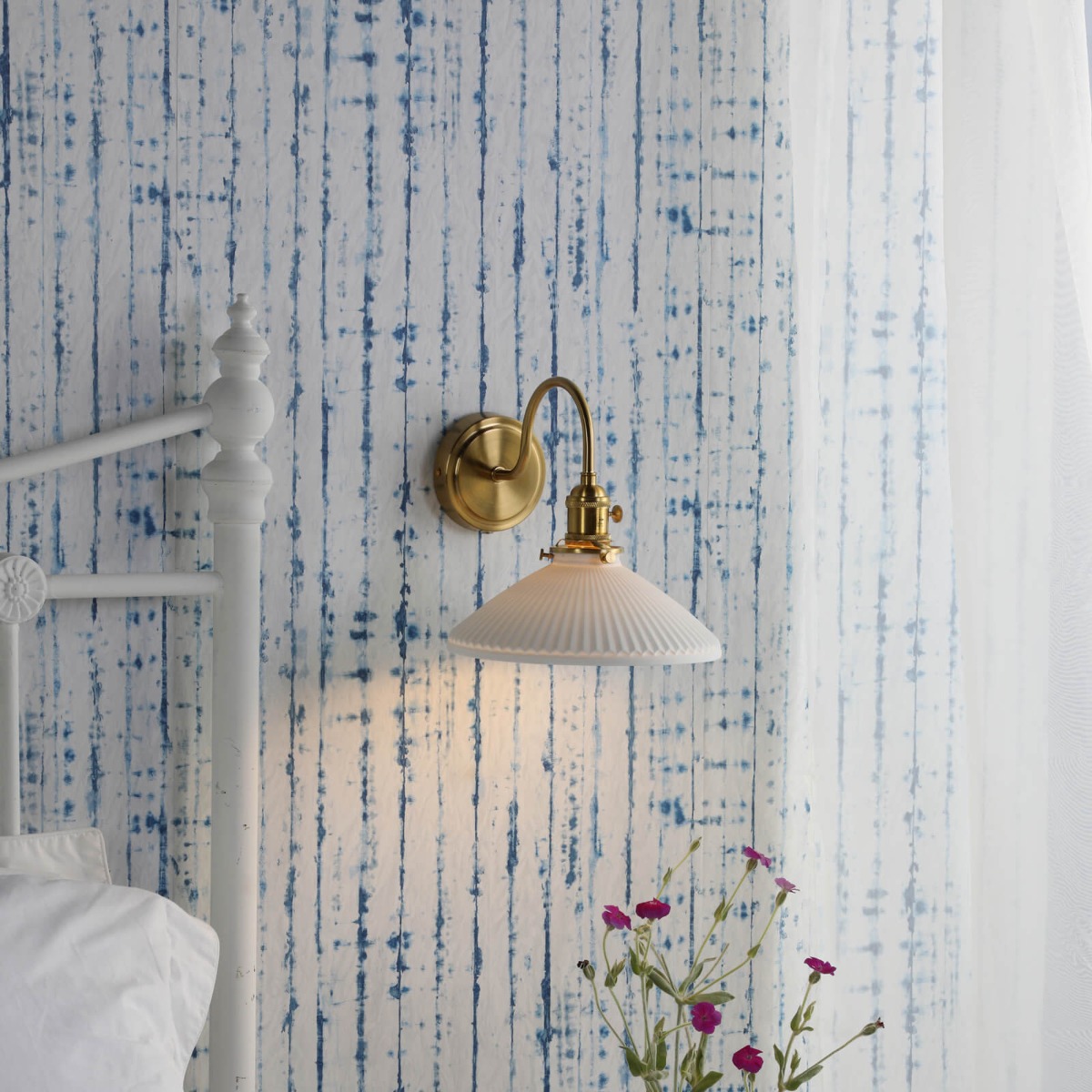 Dar Lighting Hadano Wall Light In Natural Brass Finish With Ceramic Shallow Shade