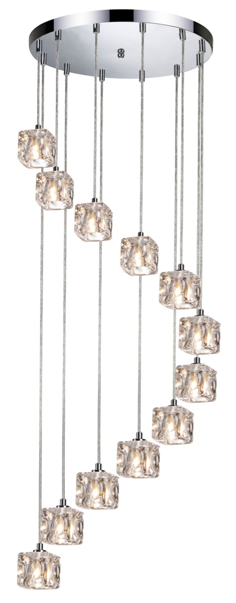 Modern 12 Glass Ice Cube Cluster Ceiling Pendant light In Polished Chrome