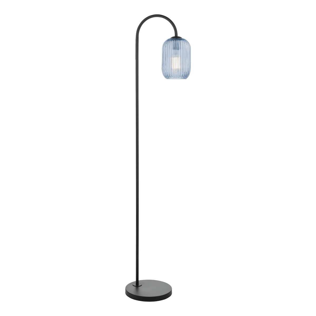 Dar Wisebuys Idra Floor Lamp In Satin Black And Blue Ribbed Glass