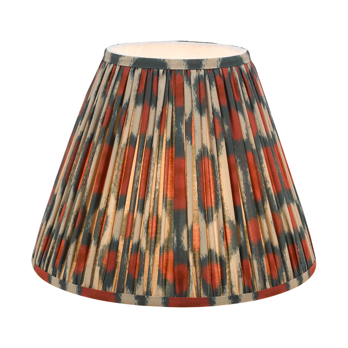 Dar Lighting Ikat Red And Green Cotton Tapered Drum Shade 35cm