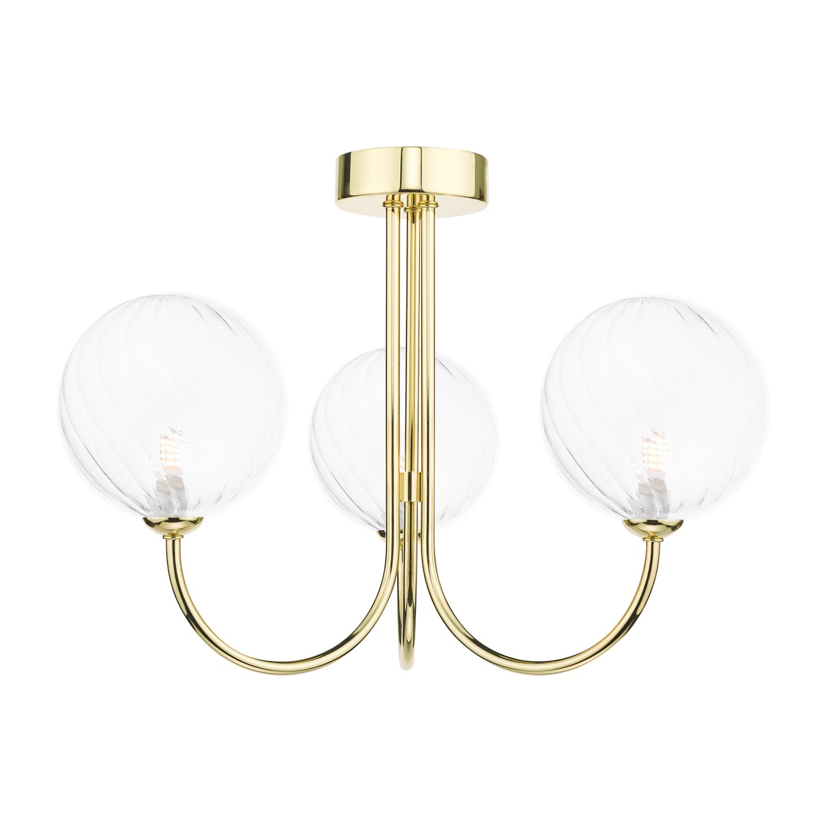 Dar Wisebuys Jared 3 Light Semi Flush Ceiling Light In Polished Gold With Twisted Glass