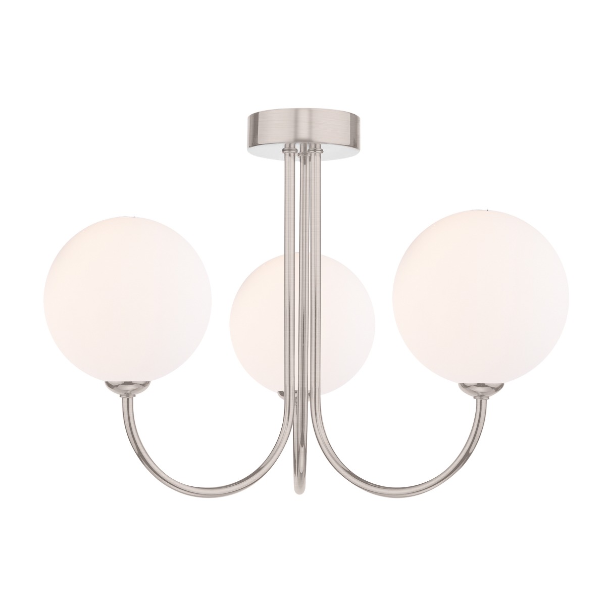 Dar Wisebuys Jared 3 Light Semi-Flush Satin Nickel And Large Opal Glass