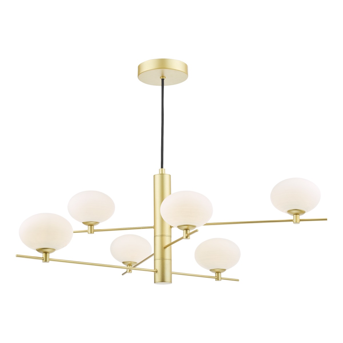 Dar Lighting Jasper 6 Light Ceiling Pendant Light In Satin Gold Finish With Opal Glass
