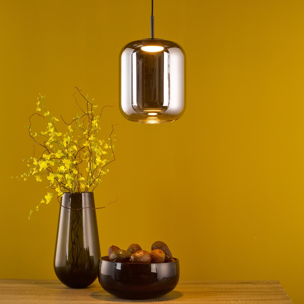 Dar Lighting Jurek LED Ceiling Pendant In Satin Black With Smoked Glass