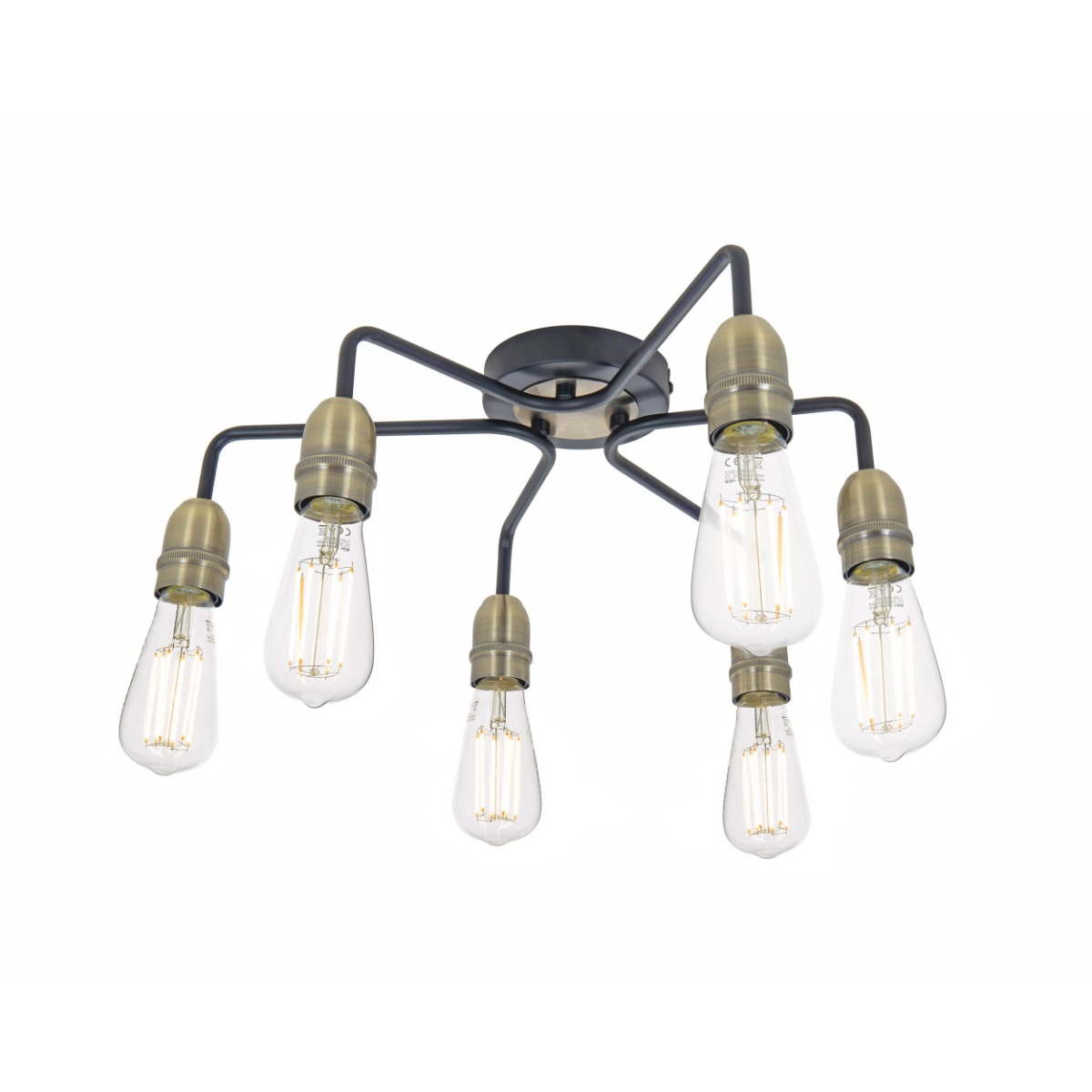 Dar Wisebuys Kiefer 6 Light Flush Ceiling Light In Black And Antique Brass Finish