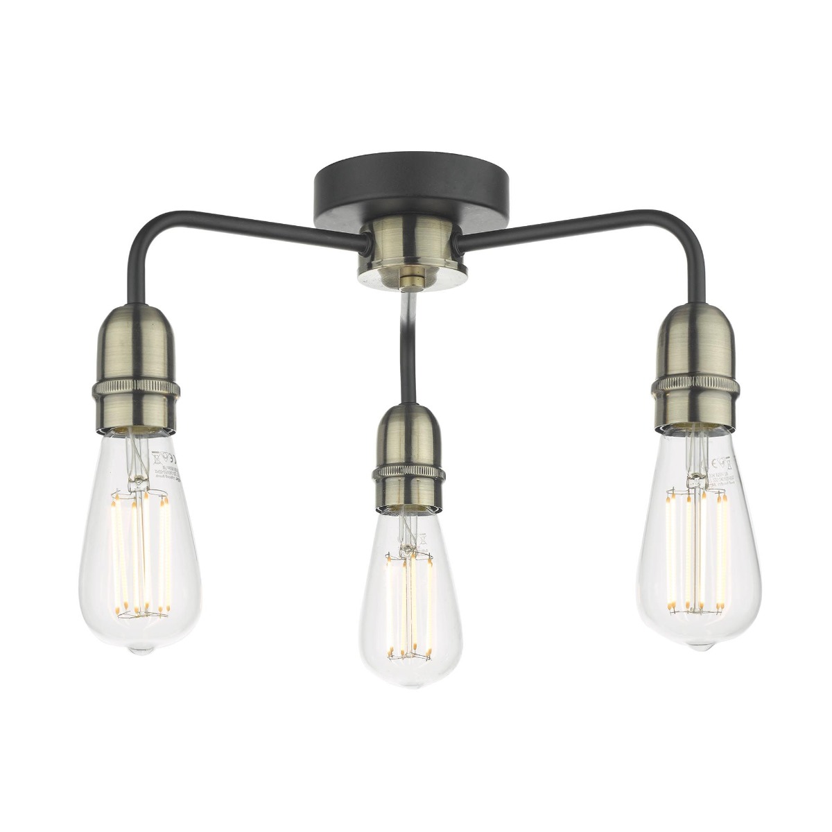Dar Wisebuys Kiefer 3 Light Flush Ceiling Light In Black And Antique Brass Finish