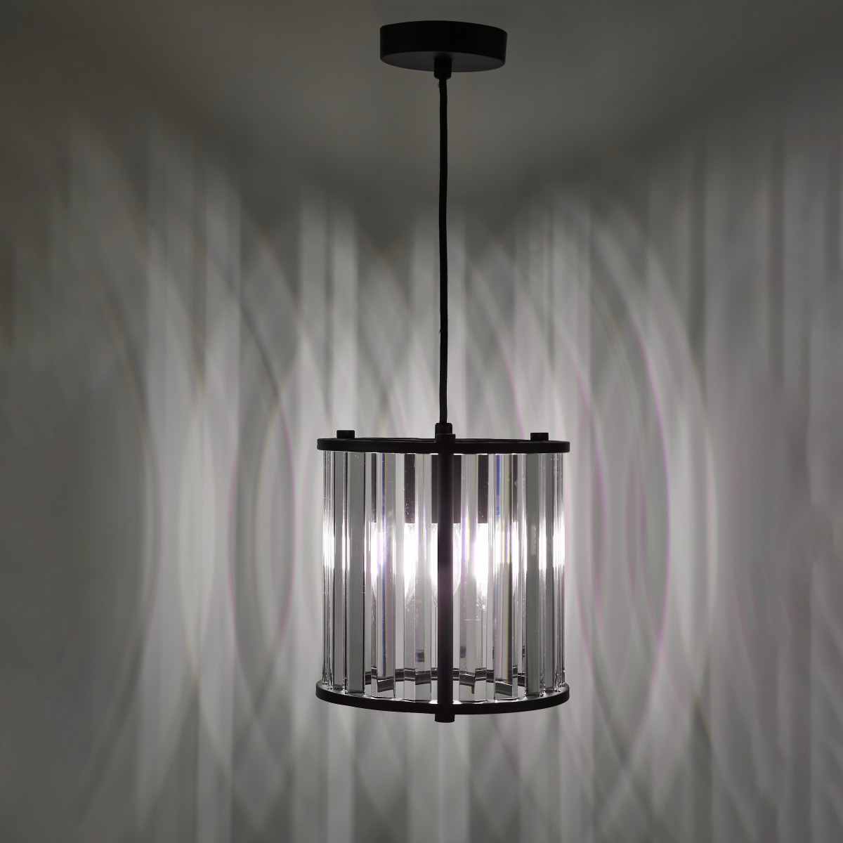 Dar Lighting Kiran Ceiling Pendant In Satin Black Finish With Crystal Glass