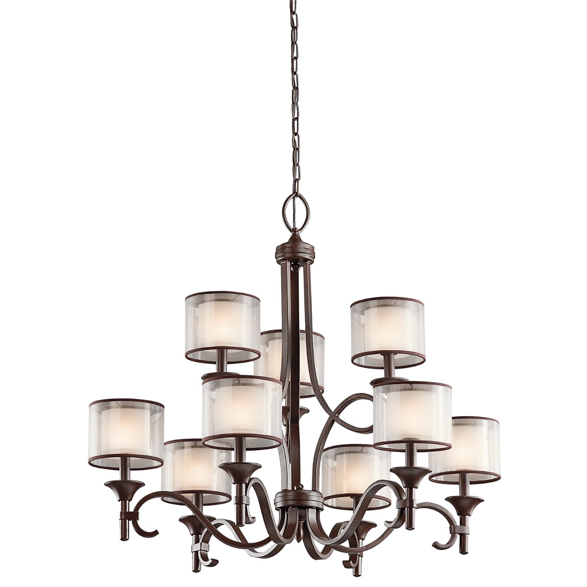 Image of KL-LACEY9-MB Lacey 9 Light Bronze Ceiling Light with Double Layer Shades