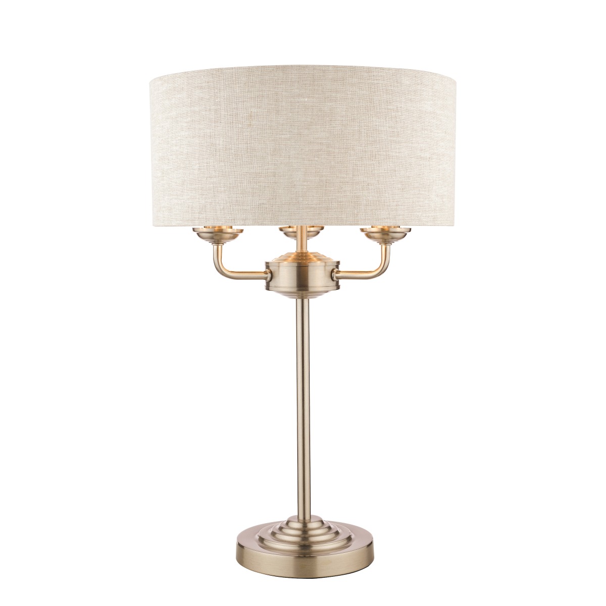 Laura Ashley Sorrento 3 Light Table Lamp In Brushed Chrome with Natural Shade