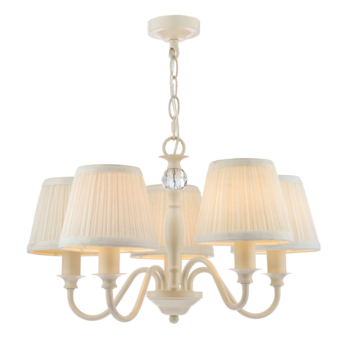 Image of Laura Ashley Ellis 5 Light Ceiling Pendant Light In Satin Cream With Ivory Shades