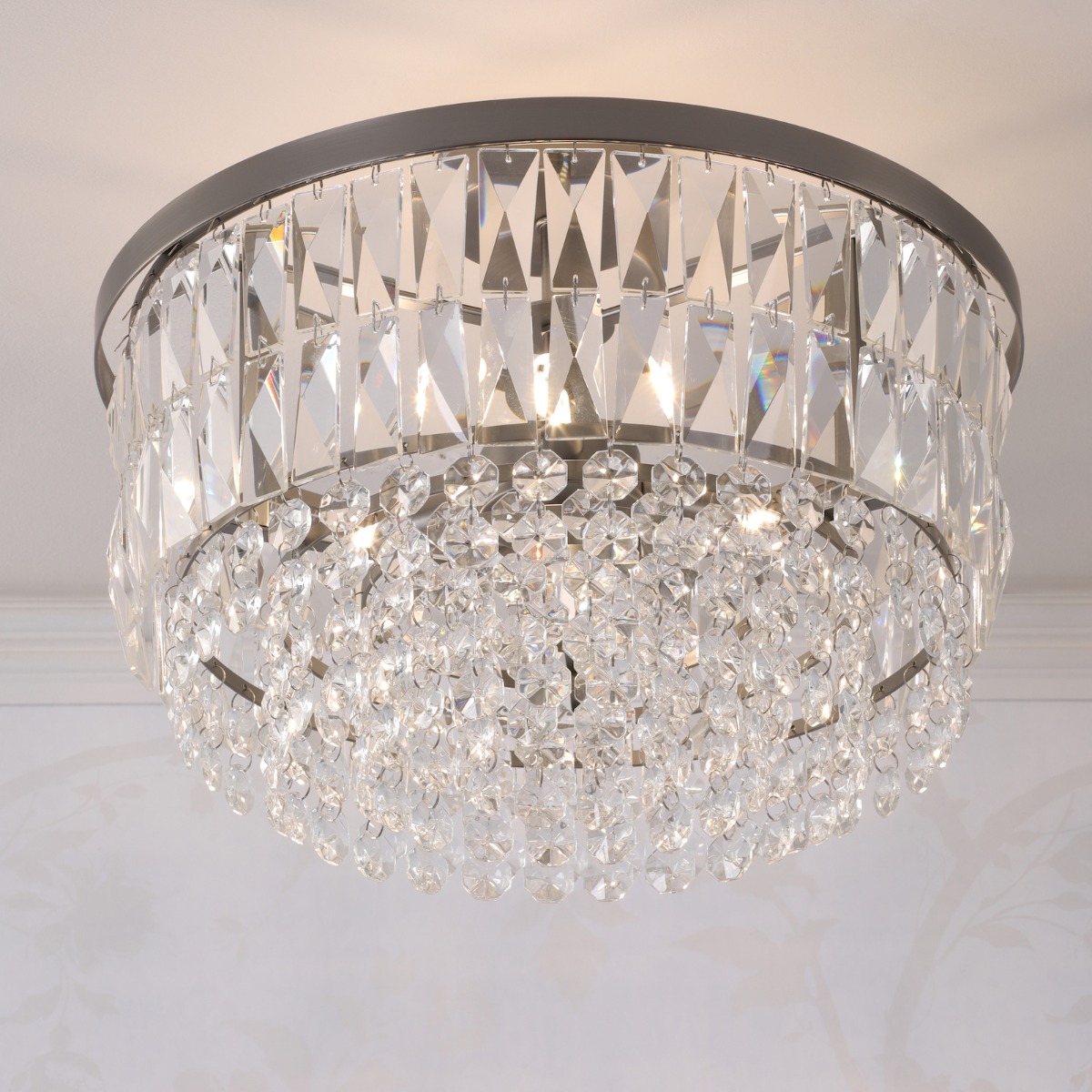 Laura Ashley Rhosill 3 Light Crystal Semi Flush In Aged Pewter Finish