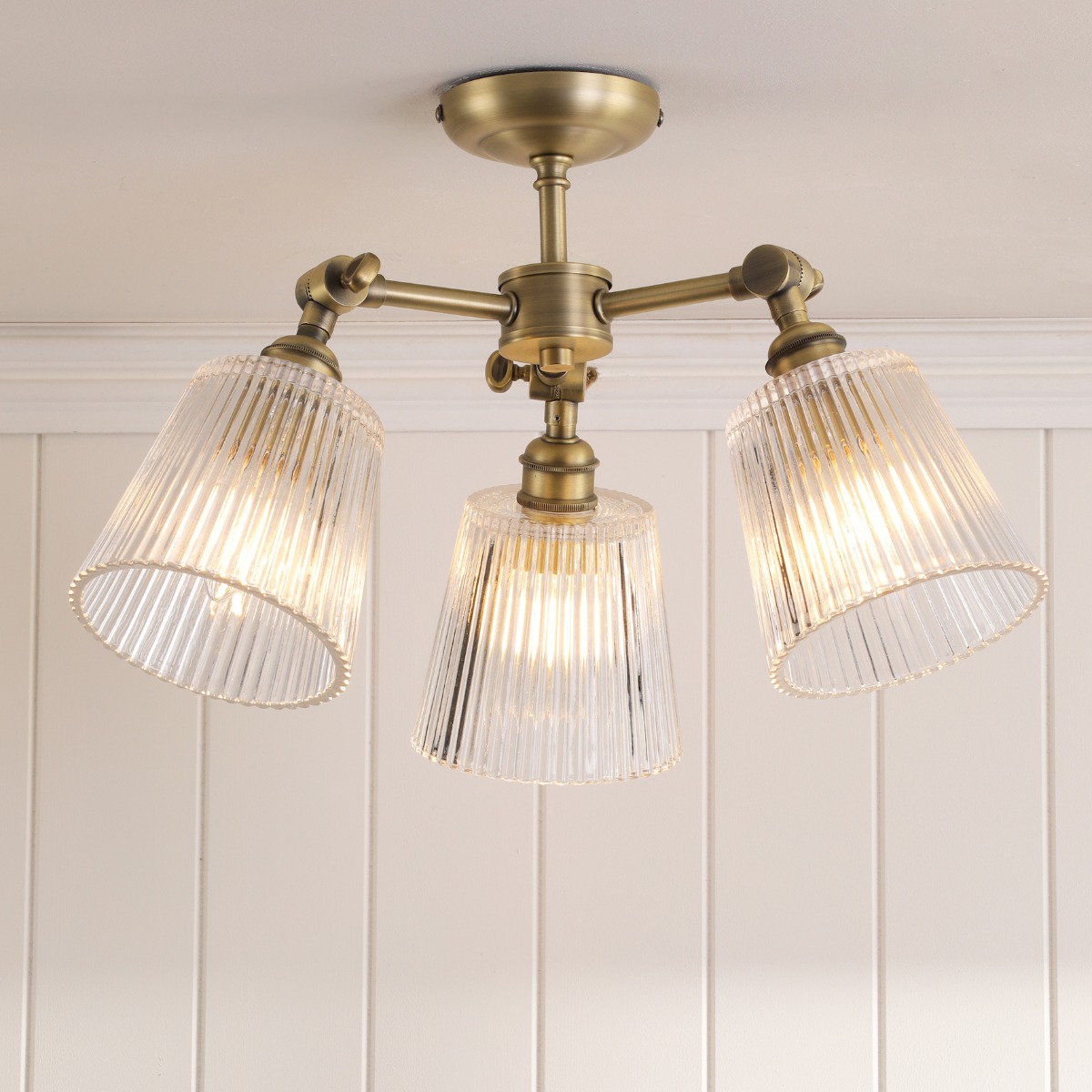 Laura Ashley Callaghan 3 Light Semi Flush Ceiling Light In Matt Antique Brass Finish