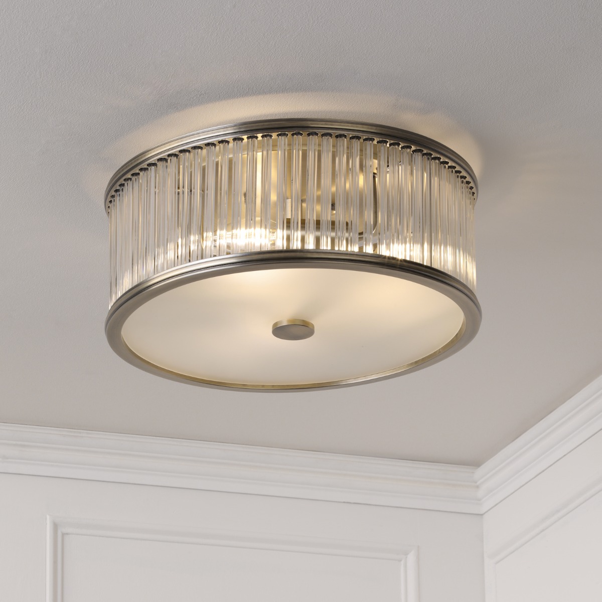 Laura Ashley Sutton 2 Light Flush Ceiling Light In Matt Antique With Ribbed Glass Rods