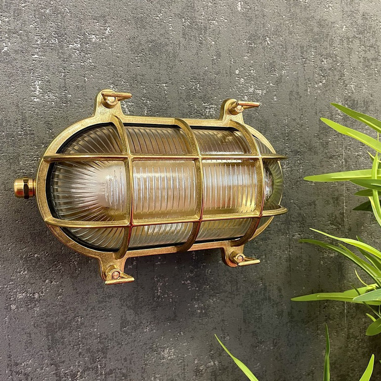 Jetty Nautical Large Exterior Bulkhead In Raw Brass Finish IP64
