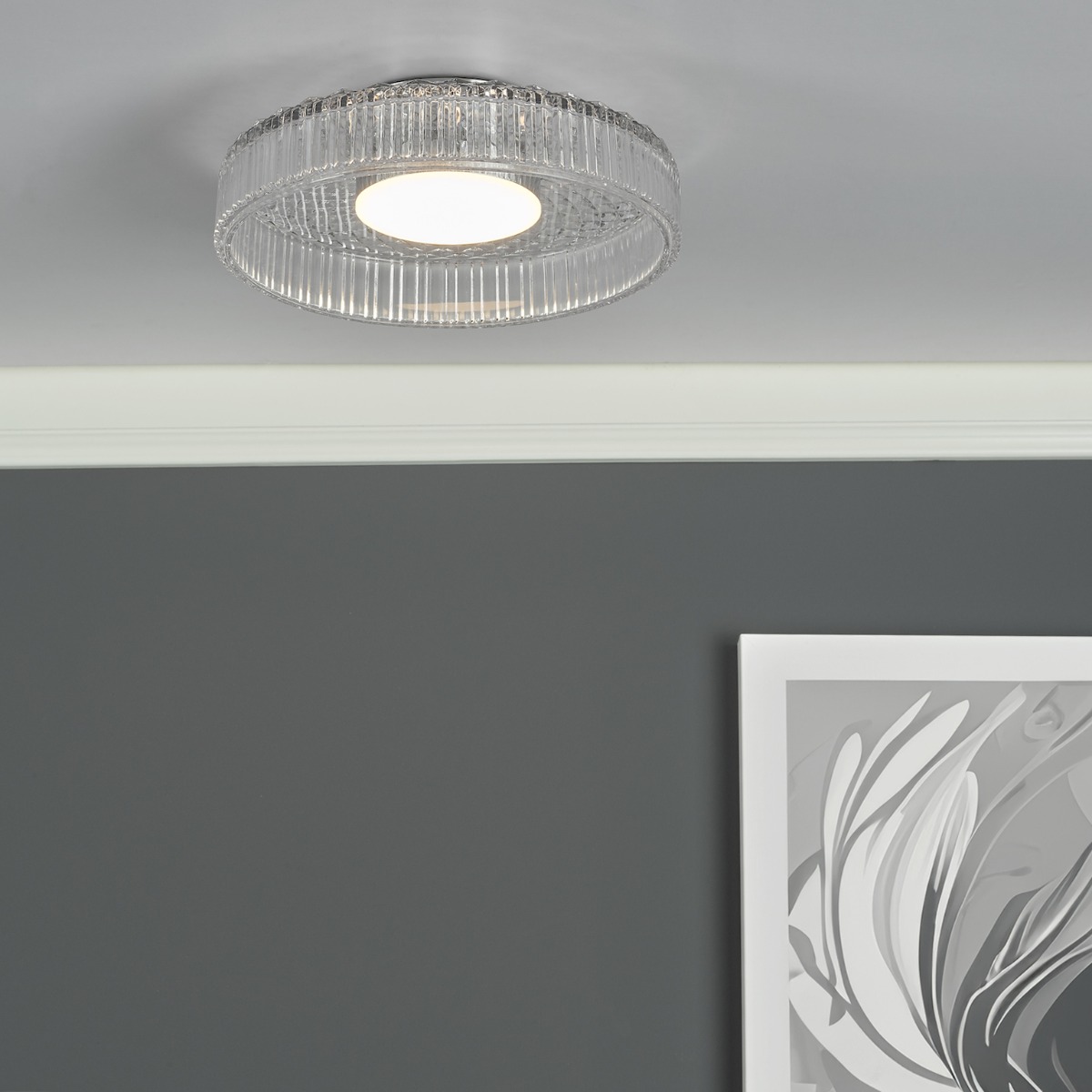 Dar Lighting Leena Flush Ceiling Light In Polished Chrome With  Ribbed Glass LED LEE5208