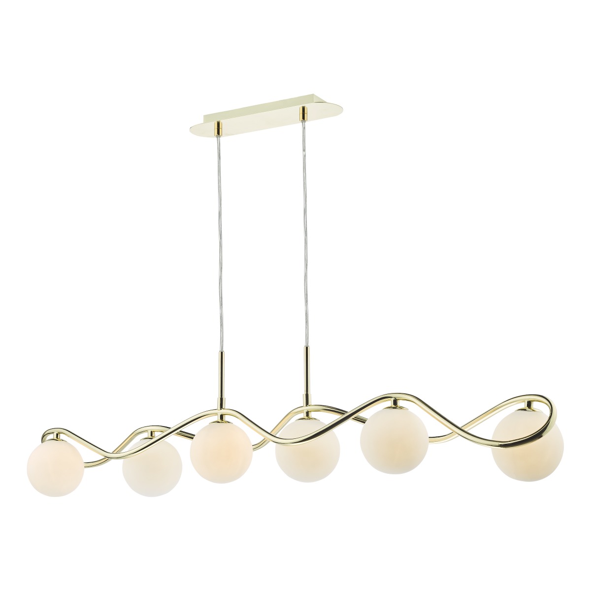Dar Lighting Lysandra 6 Light Bar Pendant In Polished Gold With Opal Glass
