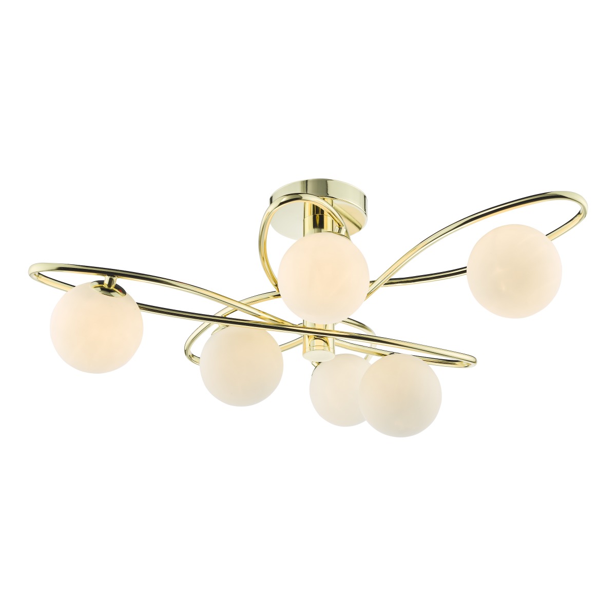 Dar Lighting Lysandra 6 Light Semi Flush Ceiling Light In Polished Gold With Opal Glass
