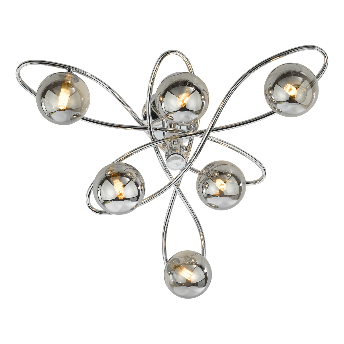 Dar Lighting Lysandra 6 Light Semi Flush Ceiling Light In Polished Chrome With Smoked Glass