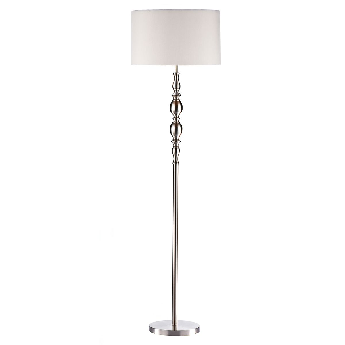 Dar Lighting Madrid Floor Lamp In Satin Chrome Finish With White Faux Silk Shade