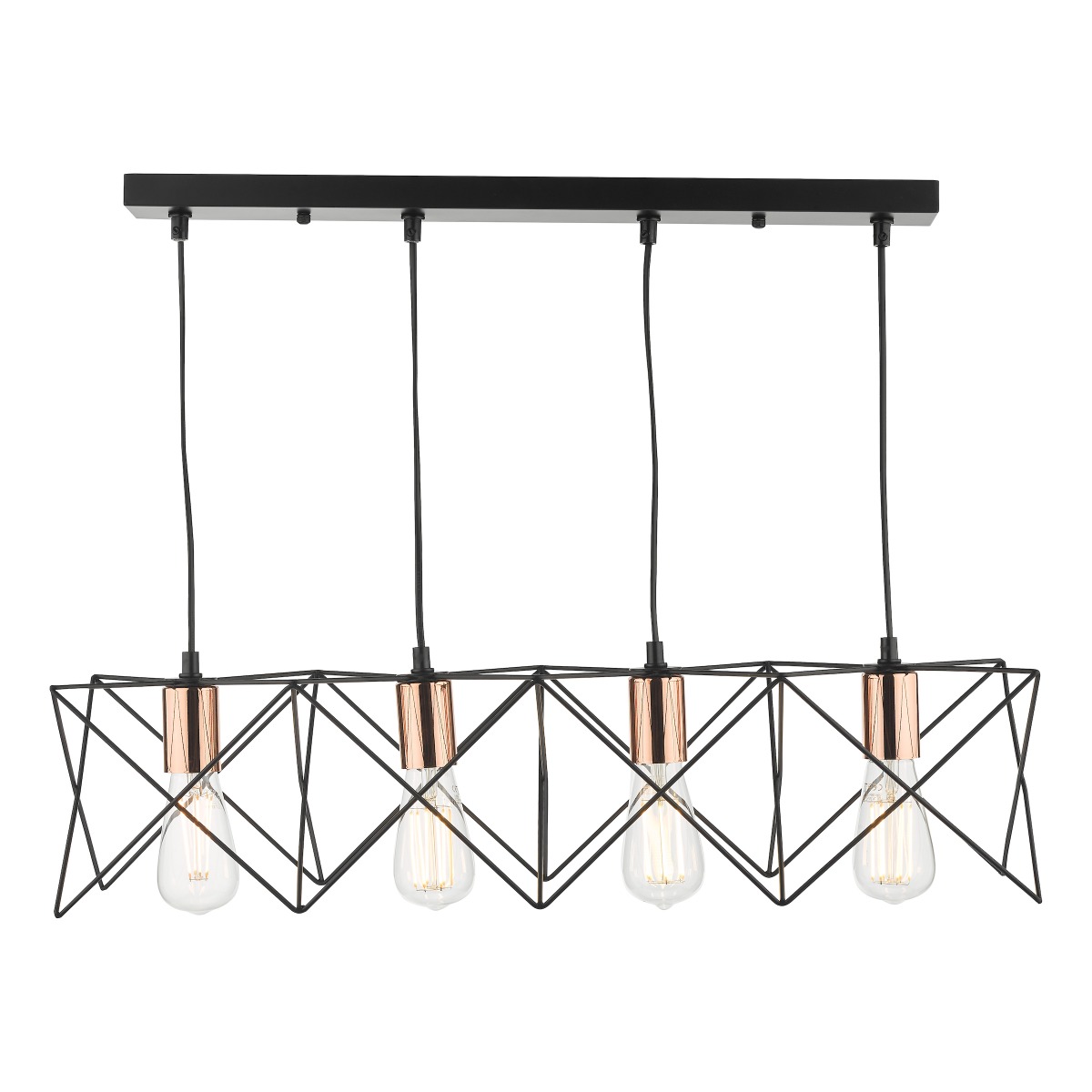 Dar Lighting 4 Light Bar Ceiling Pendant Light In Black Finish With Copper Detail