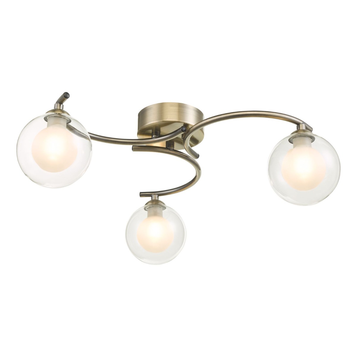 Dar Wisebuys Nakita 3 Light Semi Flush  Ceiling Light In Antique Brass With Double Glass