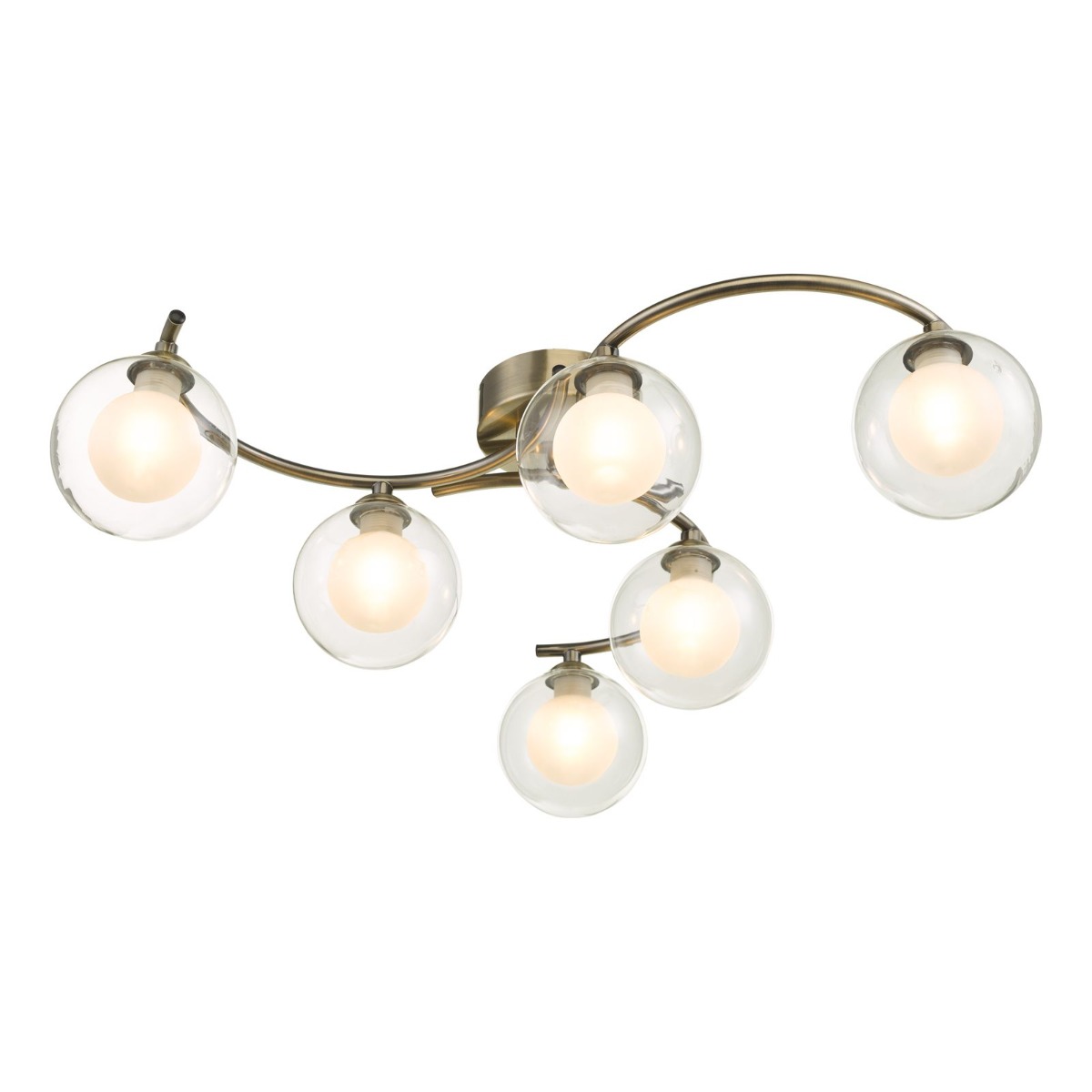 Dar Wisebuys Nakita 6 Light Semi Flush Ceiling Light In Antique Brass With Double Glass