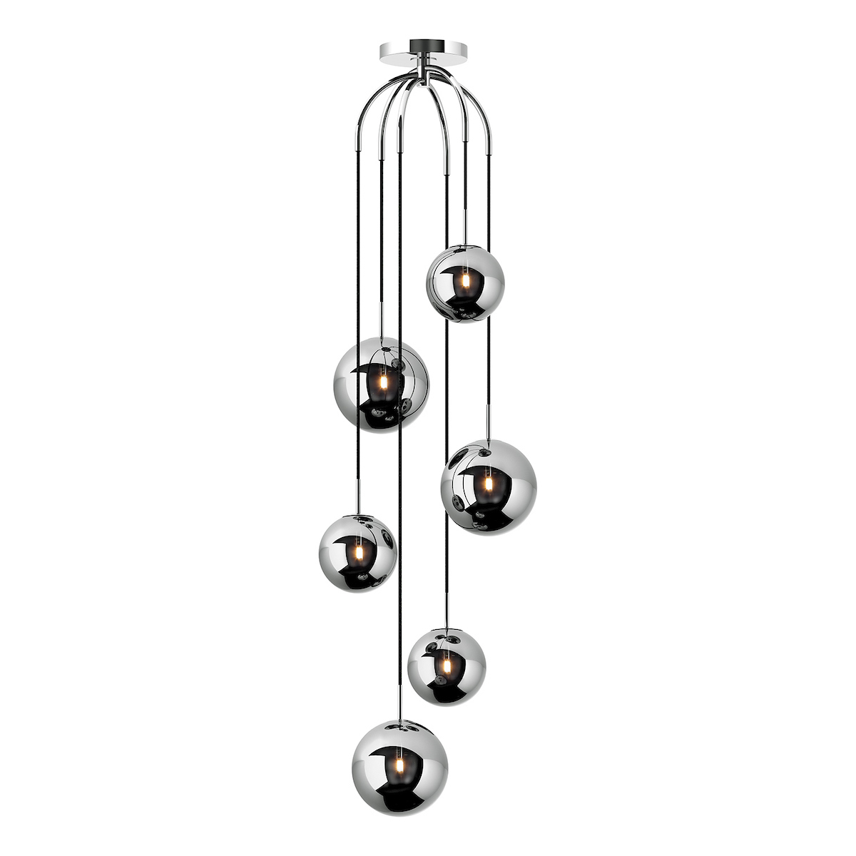 Dar Lighting Nico 6 Light Cluster Ceiling Pendant Light In Chrome With Smoked Glass NIC0650