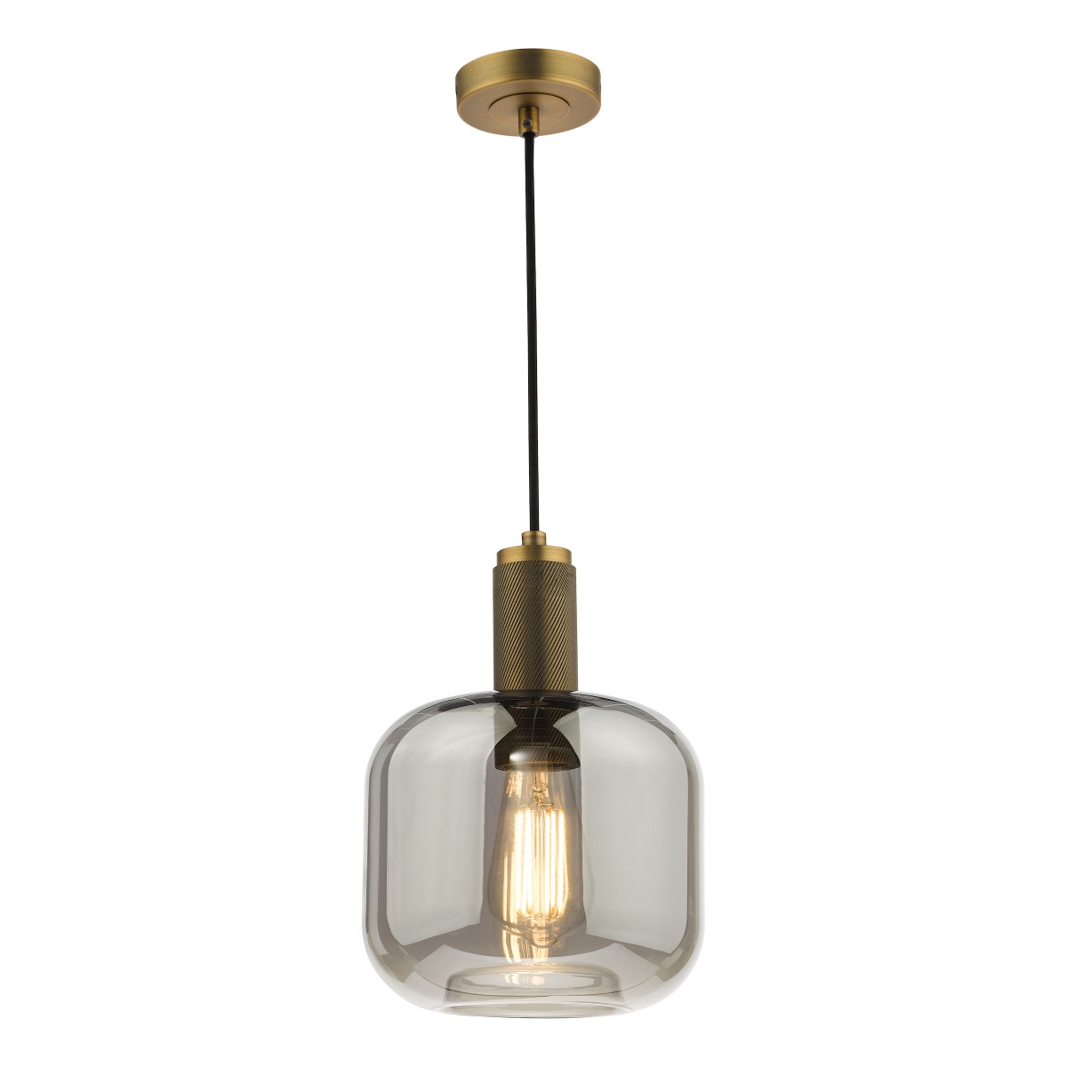 Dar Lighting Nikolas Ceiling Pendant Light In Natural Solid Brass With Smoked Glass NIK0140-E05