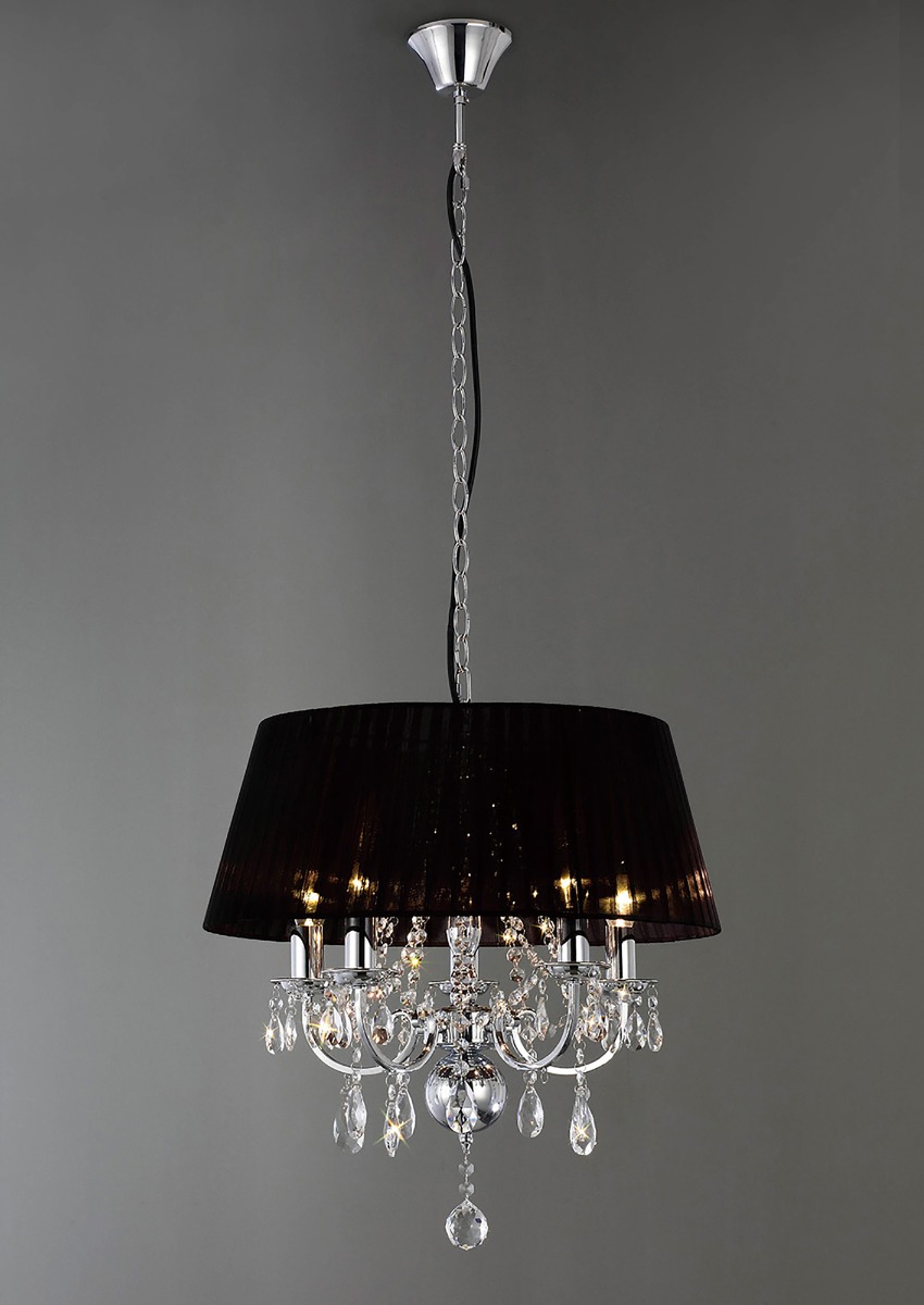 Image of IL30045 Olivia 5 Lt Chrome Crystal Pendant With Black Shade