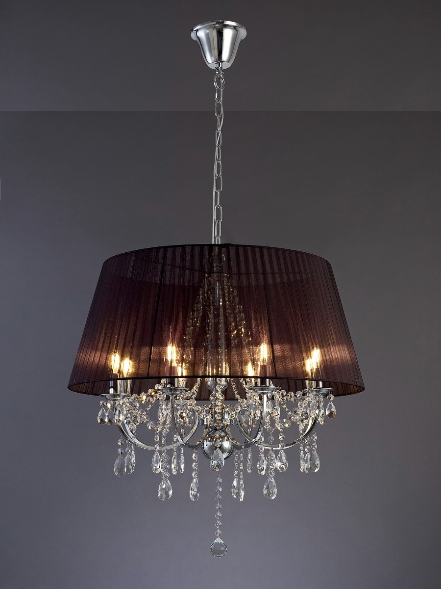 IL30056BL Olivia 8 Light Ceiling Pendant in Chrome with Black Shade
