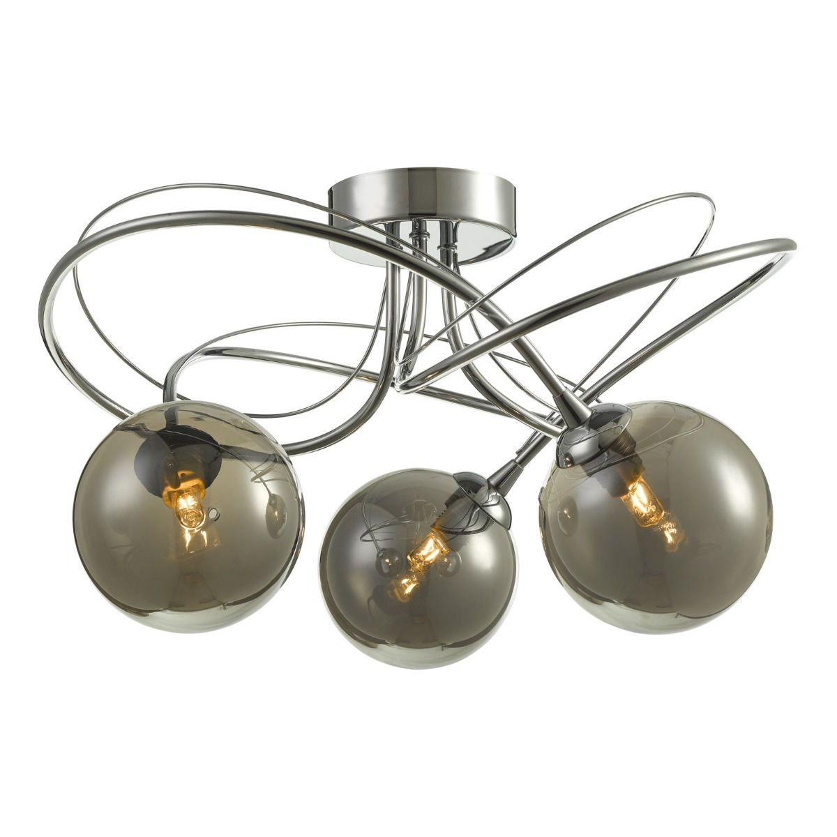 Dar Wisebuys Onawa 3 Light Semi Flush Ceiling Light In Polished Chrome With Smoked Glass