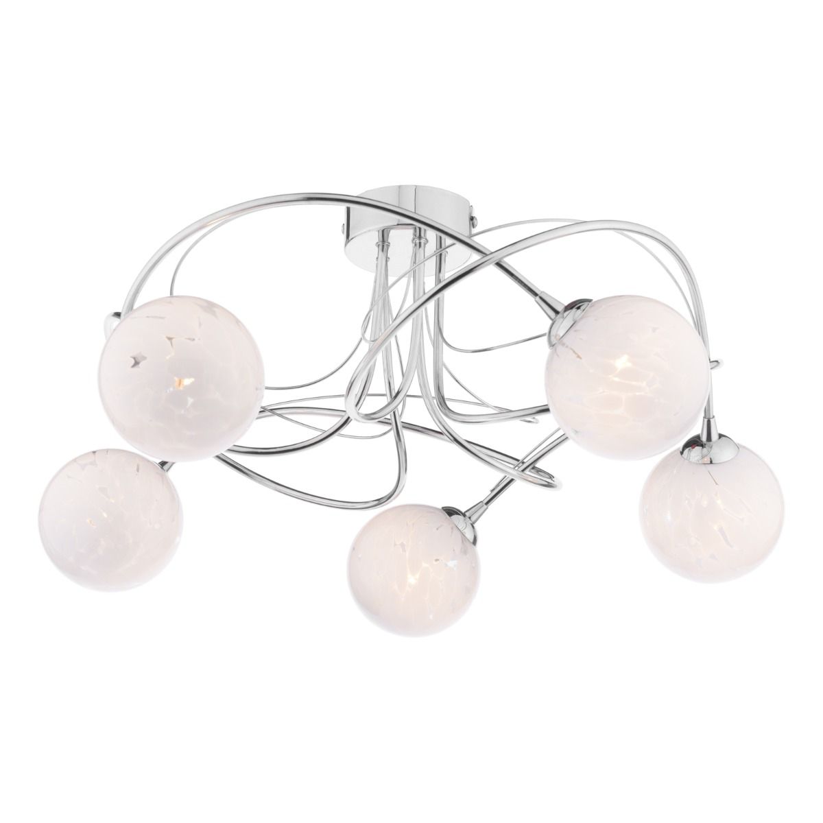Dar Wisebuys Onawa 5 Light Semi Flush Ceiling Light In Polished Chrome With White Confetti Glass