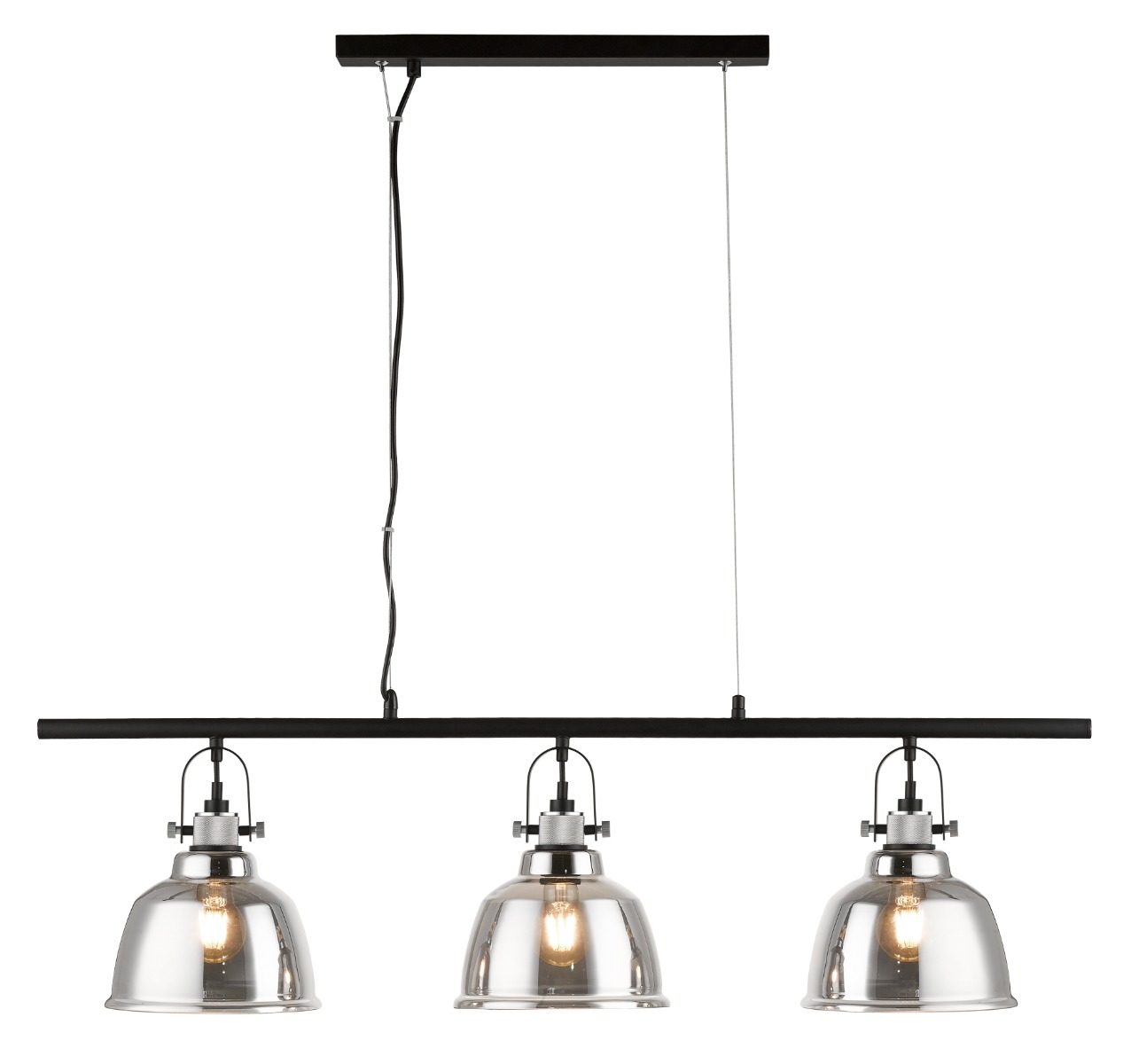 Impex AVA 3 Light Ceiling Bar Pendant Light With Smoked Glass Shades