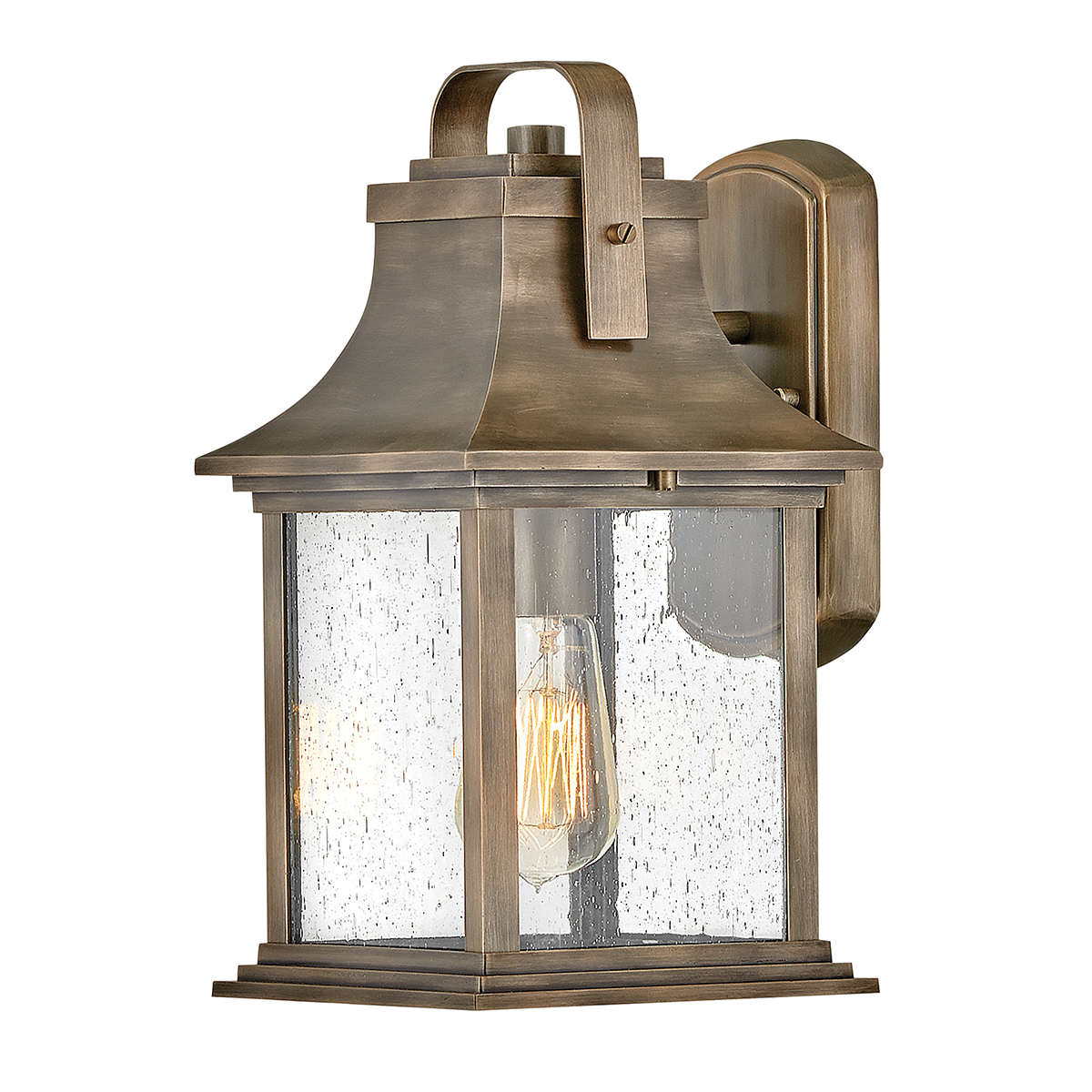 Quintiesse QN-GRANT-S-BU Grant Small Wall Lantern In Painted Burnished Bronze Finish With Seeded Glass IP44