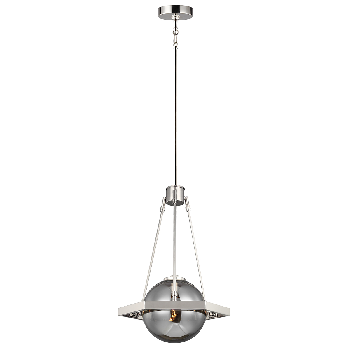 Image of Quintiesse QN-HARPER-1P Harper Industrial Ceiling Pendant Light In Polished Nickel With Smoked Glass