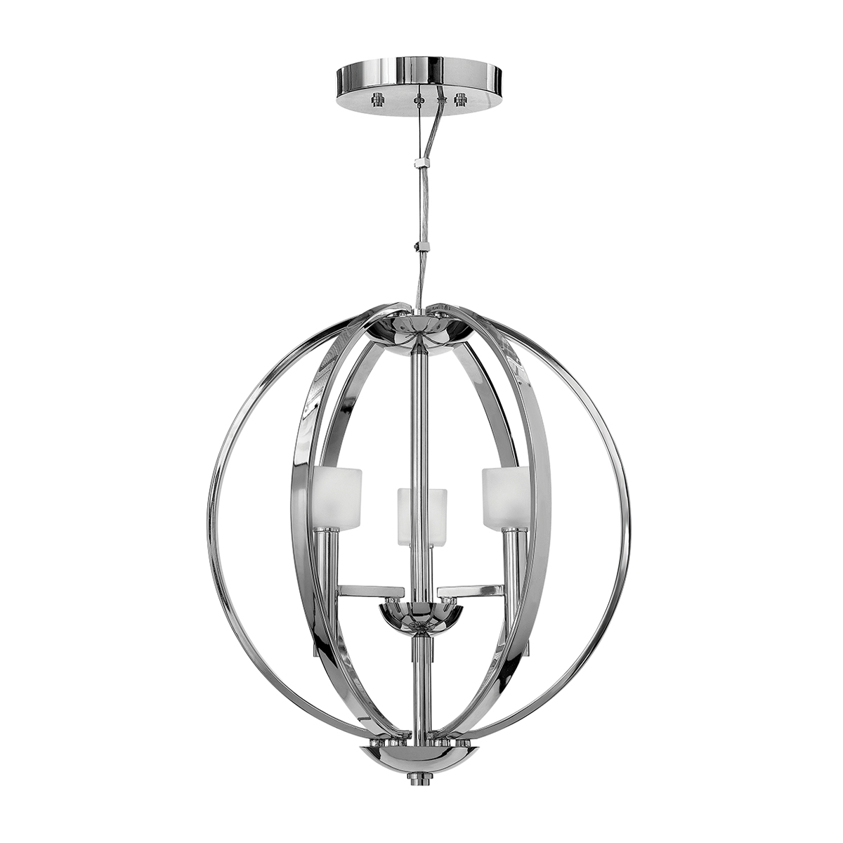 Quintiesse QN-MONDO3 Mondo 3 Light Ceiling Chandelier In Polished Chrome With Frosted Glass