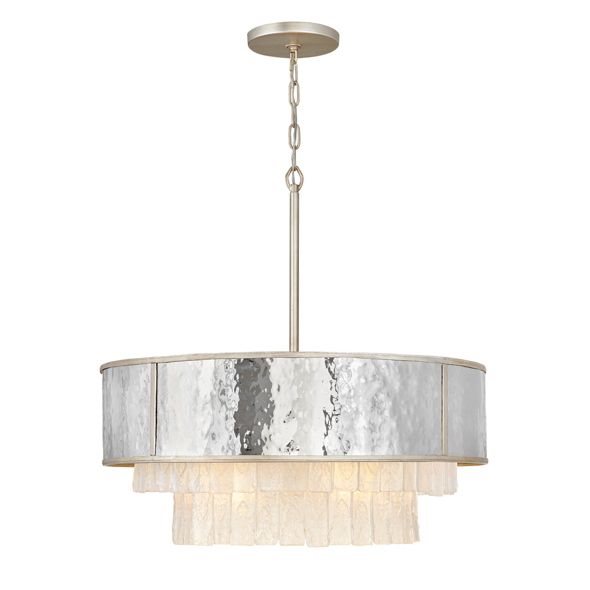 Image of Quintiesse QN-REVERIE-8P-CPG Reverie Medium Ceiling Pendant In Hammered Stainless Steel and Champagne Gold