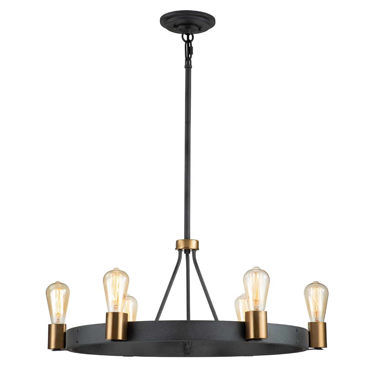 Quintiesse QN-SILAS-6P-DZ Silas 6 Light Ceiling Light In Aged Zinc And Heritage Brass Finish