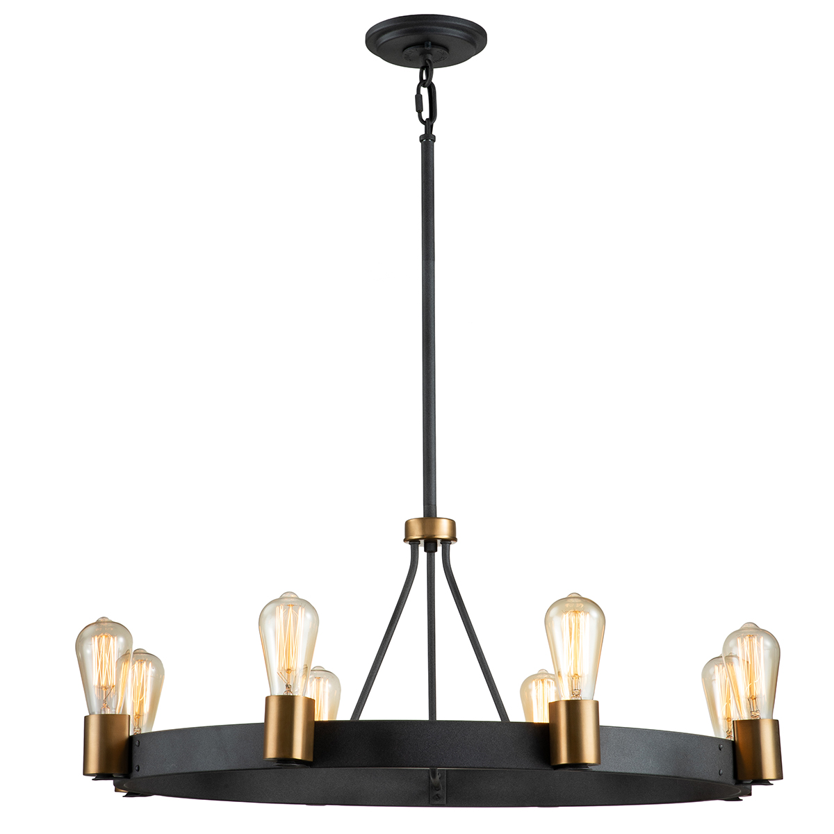 Quintiesse QN-SILAS-8P-DZ Silas 8 Light Ceiling Light In Aged Zinc And Heritage Brass Finish