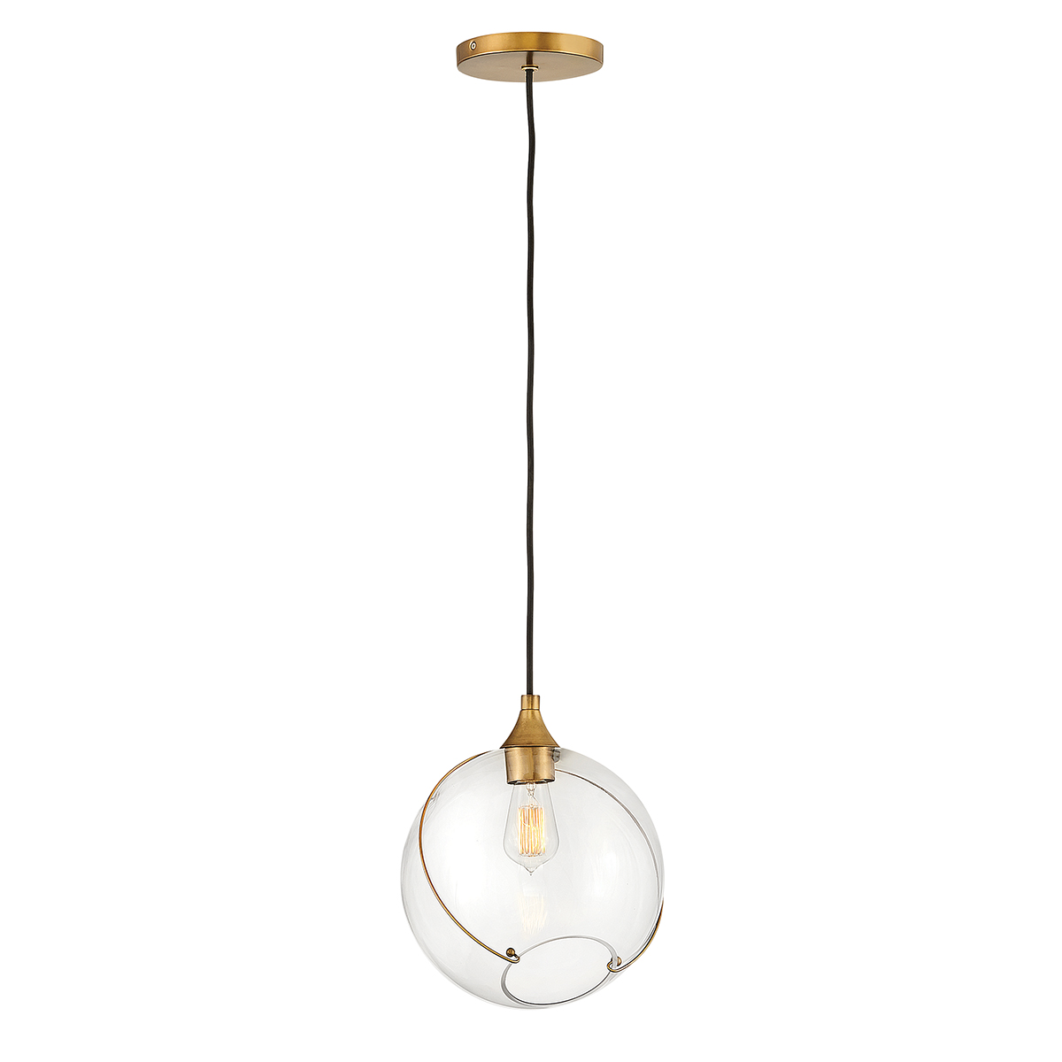Quintiesse QN-SKYE-1P Skye Modern Single Ceiling Pendant Light in Heritage Brass Finish With Clear Glass