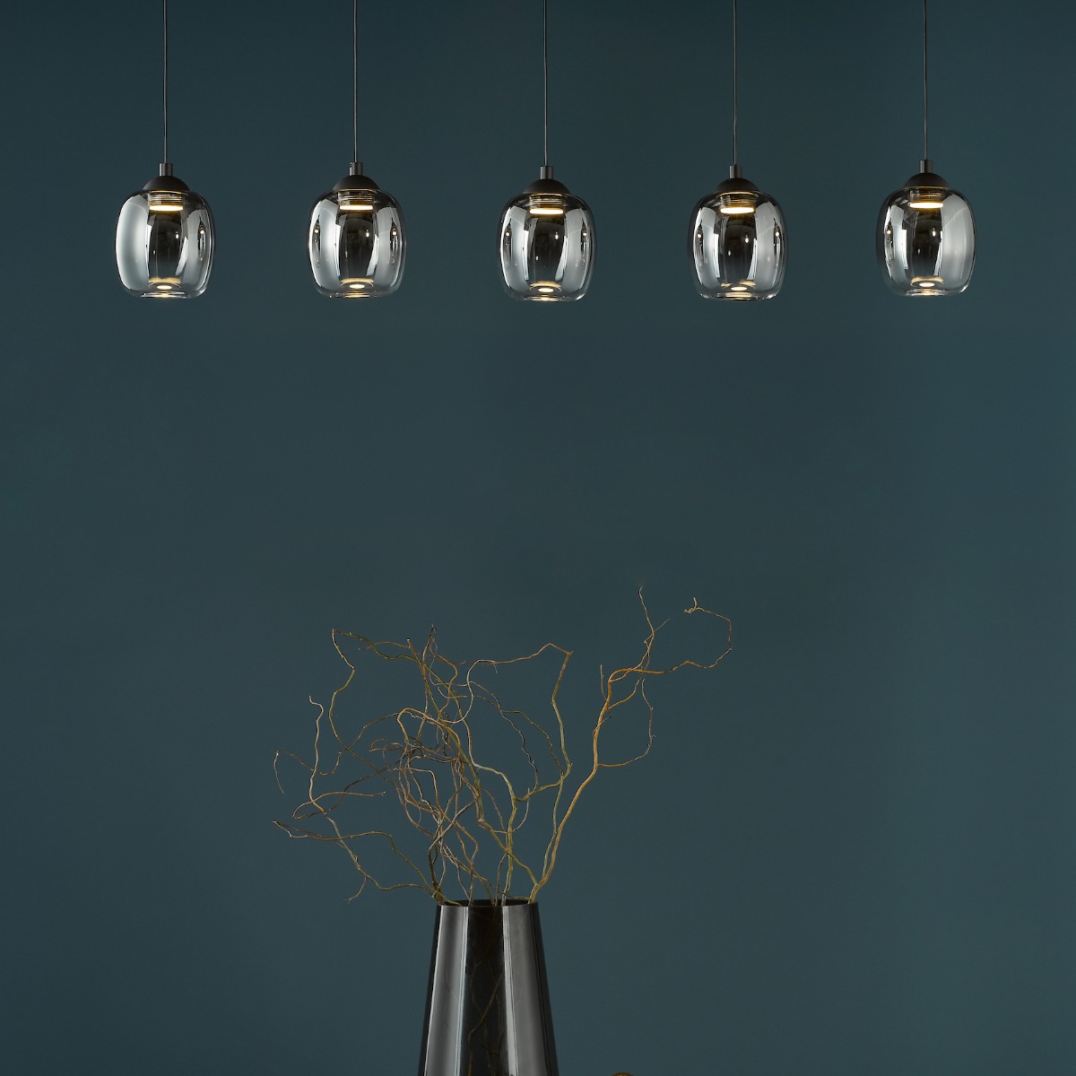 Dar Lighting Ramona LED Bar Ceiling Pendant In Matt Black With Smoked Ombre Glass
