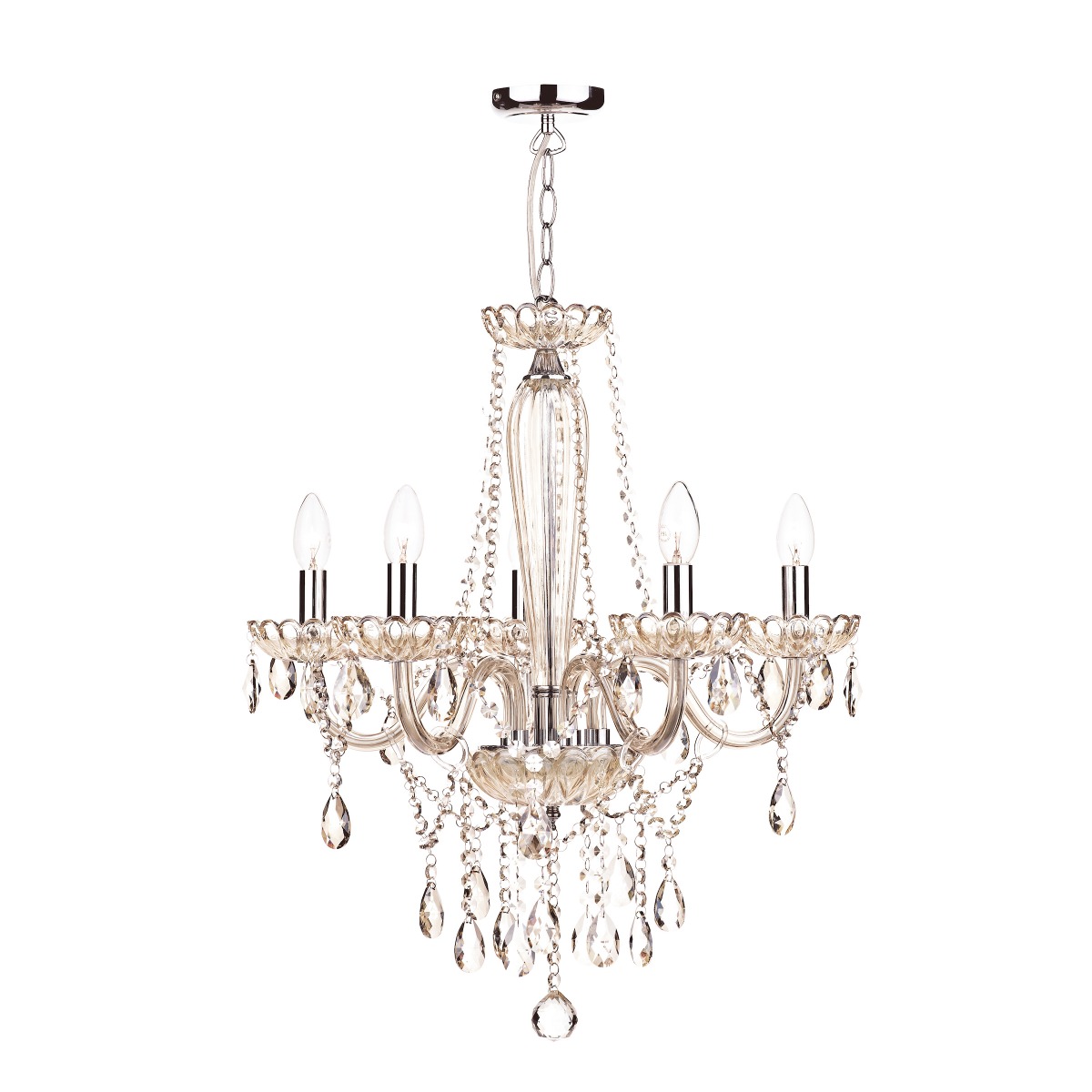 Dar RAP0506 Raphael 5 Light Chandelier With Champagne Glass With Beads