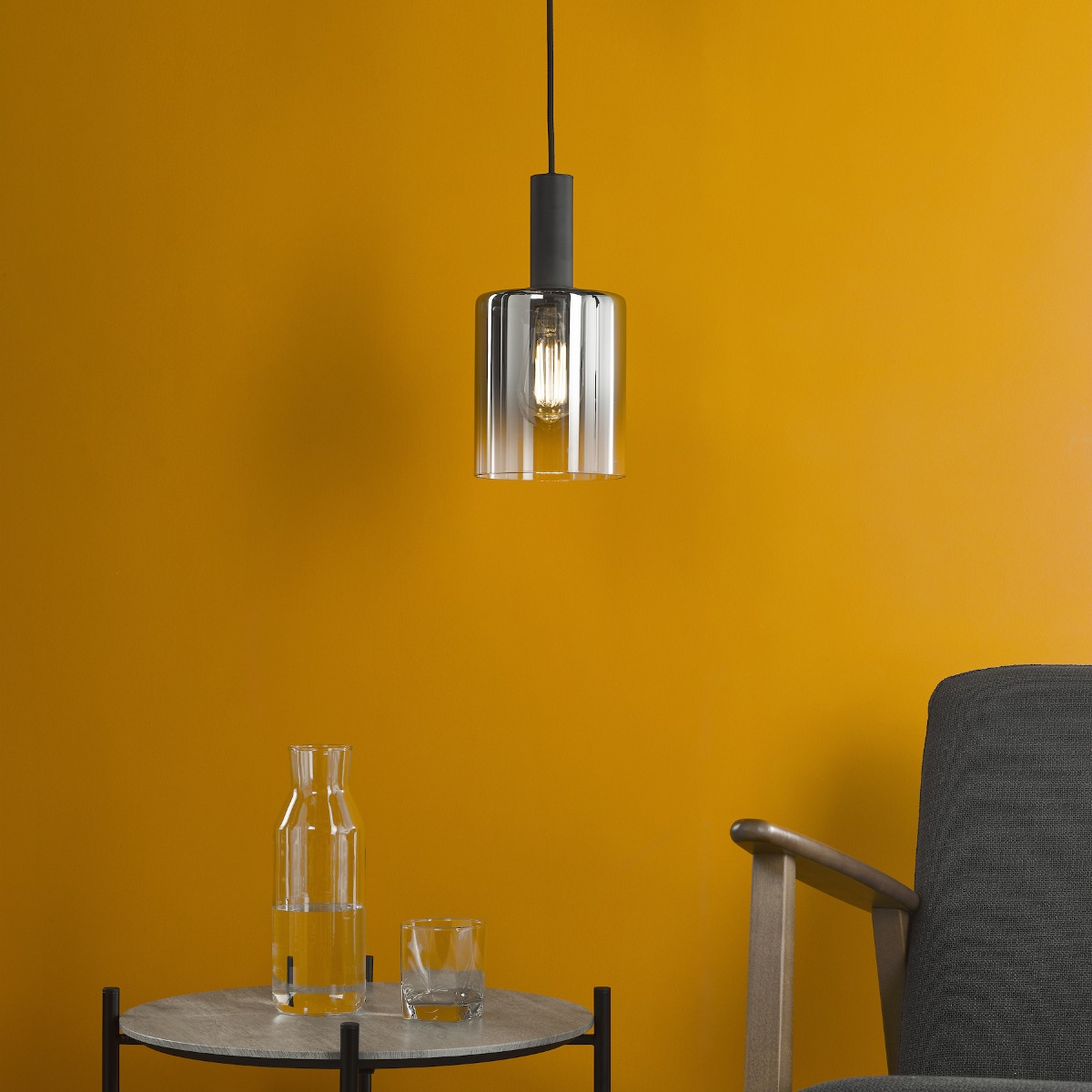 Dar Lighting Savannah Ceiling Pendant Light In Matt Black With Smoked Glass SAV8622
