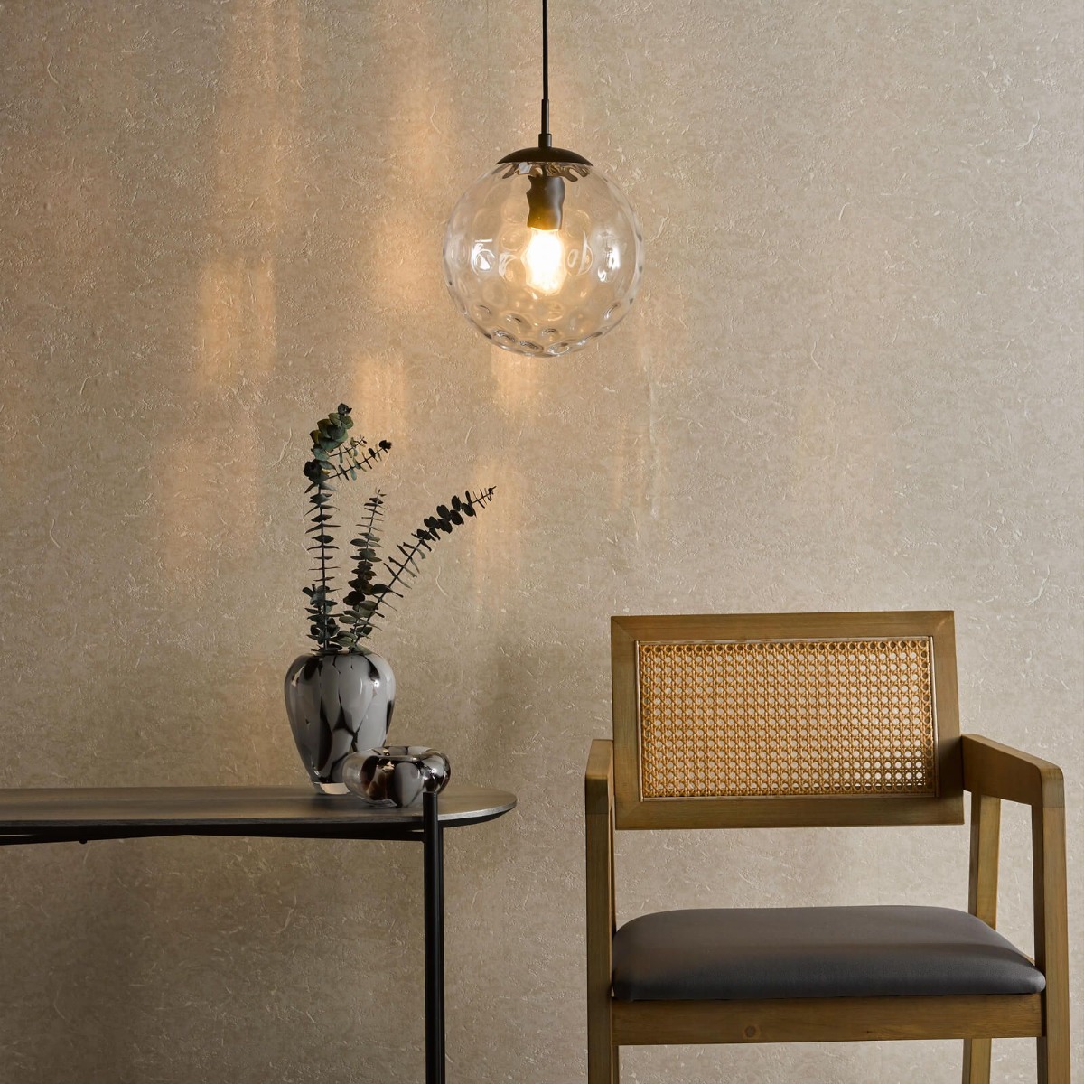 Dar Lighting Ripple Ceiling Pendant Light In Matt Black Finish With Clear Glass