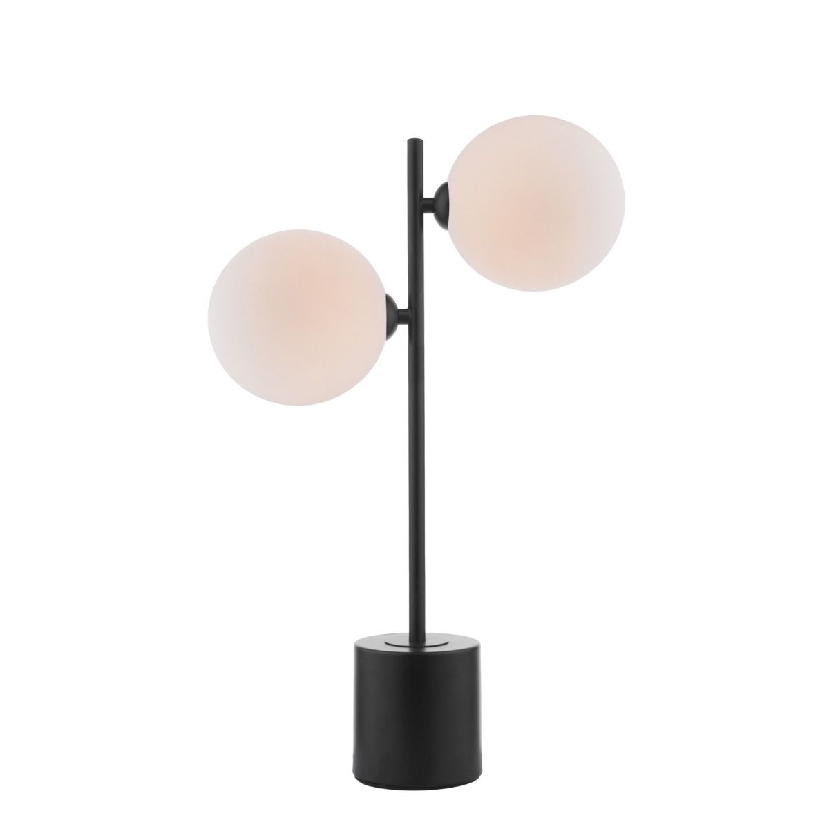 Dar Wisebuys Spiral 2 Light Table Lamp In Matt Black With Large Opal Glass